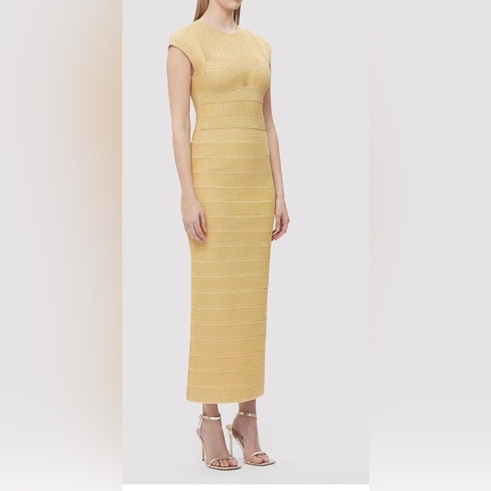 Herve Leger Textured Lurex Bustier Cropped Gown OPC8472780 Met Gold $1,590 NWT - Picture 3 of 8